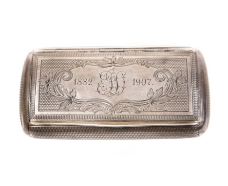 A German Imperial silver snuff box, cushioned rectangular form with engine turned decoration with gilt interior, Foster & Gra