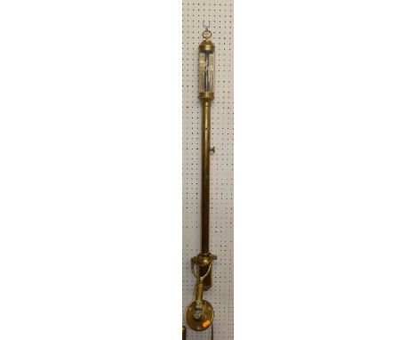 A lacquered brass gimballed marine barometer, of typical cylindrical form, the upper silvered scale signed R.N. Desterro Lisb