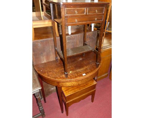 An early 19th century mahogany and crossbanded demi lune fold-over card table, having a baize lined interior, width 97cm, tog