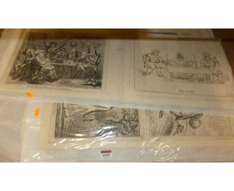A sheet of four James Gillray monochrome etchings, being Delicious Weather, Dreadful Hot Weather, Sad Sloppy Weather, and Raw