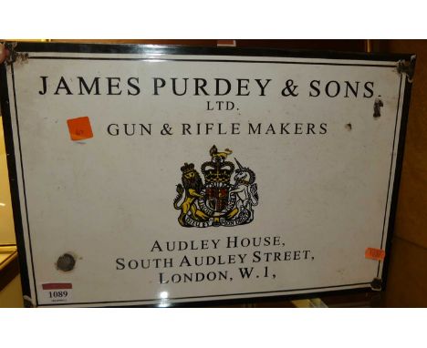 An enamel advertising sign for James Purdey &amp; Sons, 25.5 x 38cm