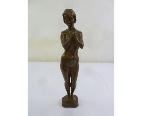 Hideo Sasaki a bronze female nude figurine on raised square base