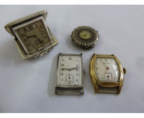 A silver miniature pocket watch and three vintage wristwatches, A/F