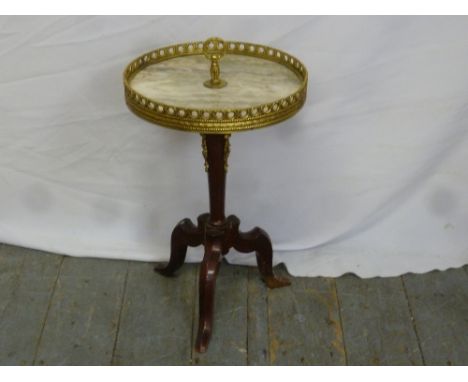 Marble topped side tale on tripod base with pierced brass gallery
