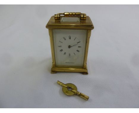 Shortland Bowen brass carriage clock of customary form, to include key