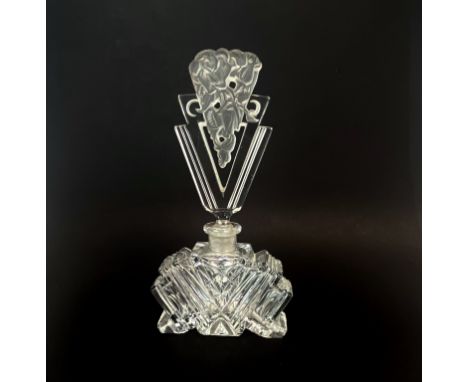 An Art Deco Bohemian cut and frosted crystal perfume bottle, H. 19cm.