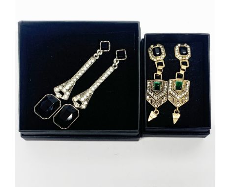 Two pairs of Art Deco style stone set earrings, longest 8cm.