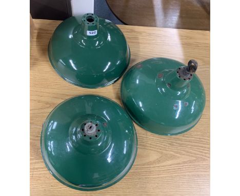 Four enamelled industrial iron light shades, Dia. 37cm.