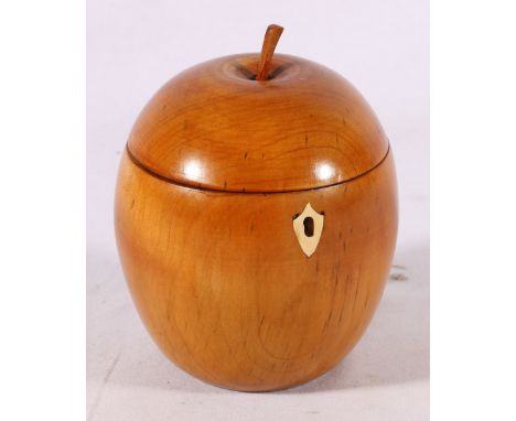 Fruit wood tea caddy in the form of an apple, 15cm tall 