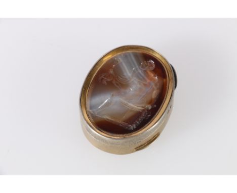 Edwardian silver pill box by Frederick Stone Birmingham 1902 with intaglio carving to cover depicting a nude Roman? possibly 