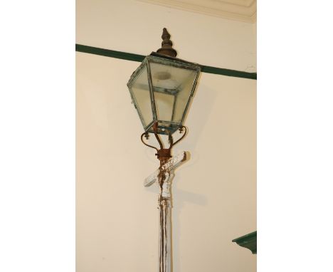 Victorian Edinburgh street lamp post and lantern with Union Street sign, approx 390cm tall 