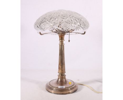 Silver plated column table light by D&B with star cut crystal shade, 41cm tall Spotting throughout base. Needs cleaned, the s