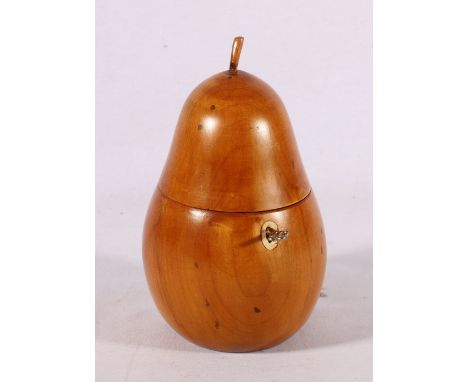 Fruit wood tea caddy in the form of a pear, 18cm tall 