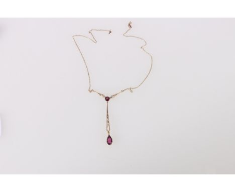 9ct gold amethyst and seed pearl pendant on fine trace chain, 3.5g 