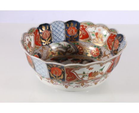 Japanese Imari bowl the central panel decorated with deer beneath a tree, animal flower and&nbsp; elaborate diaper border, do