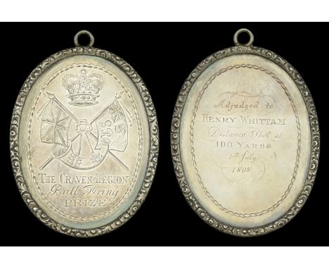 The Craven Legion 1808. An oval engraved medal with decorated rim, 72mm x 51mm, silver, unmarked, obverse engraved with cross