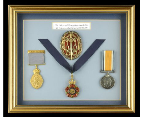 The honours and awards bestowed upon Sir John E. Jackson, and his wife Kathleen, Lady Jackson  Knight Bachelor’s Badge, 1st t