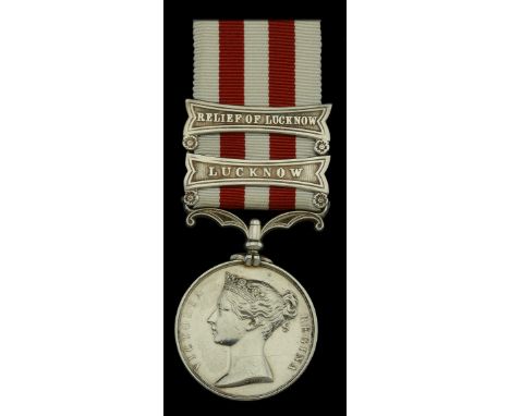 Indian Mutiny 1857-59, 2 clasps, Relief of Lucknow, Lucknow (Gunr. Chas. O’Hara, 3rd Bn. Bengal Art.) edge bruising and polis