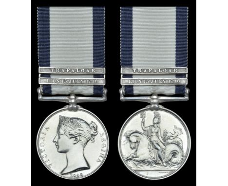 A rare N.G.S. awarded to Commander George Decœurdoux, R.N., who was Midshipman of the Lion in her gallant action with four Sp