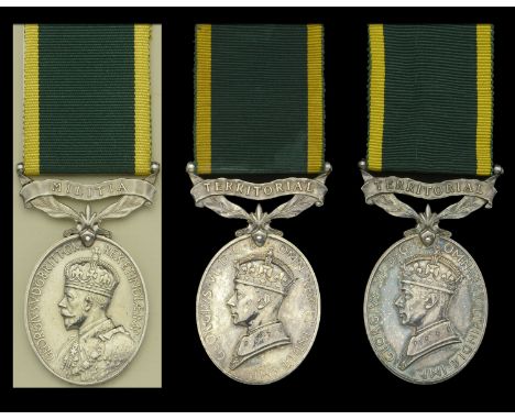 Efficiency Medal (3), G.V.R., Militia (2555737 Sgln. D. Rhodie. R. Signals.); G.VI.R., 1st issue, Territorial (2) (2586523 Si