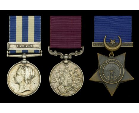 Three: Battery Sergeant-Major E. Flanagan, Royal Artillery   Egypt and Sudan 1882-89, undated reverse, 1 clasp, Tamaai (15587