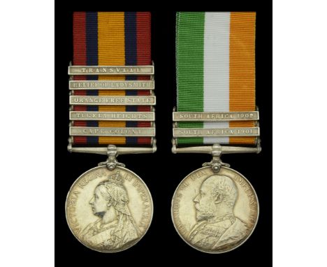 Pair: Private W. Tout, Somerset Light Infantry  Queen’s South Africa 1899-1902, 5 clasps, Cape Colony, Tugela Heights, Orange
