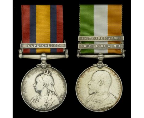 Queen’s South Africa 1899-1902, 1 clasp, Cape Colony (5462 Pte. W. Cousins, Somerset: Lt. Infy.); King’s South Africa 1901-02