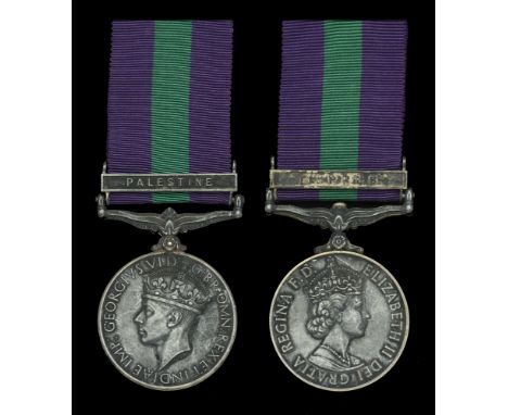 General Service 1918-62, 1 clasp (2), Palestine (2318321. Sgln. W. G. Melly. R. Signals.); Cyprus (23484583 Dvr. F. A. Bartle