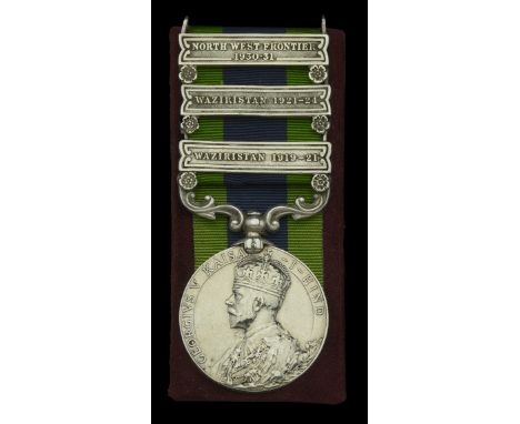 India General Service 1908-35, 3 clasps, Waziristan 1919-21, Waziristan 1921-24, North West Frontier 1930-31 (5765062 Pte. C.