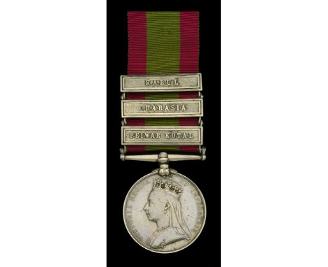 Afghanistan 1878-80, 3 clasps, Peiwar Kotal, Charasia, Kabul (6846. Dr. A. Bartram. G/3rd R.A.) light contact marks, nearly v