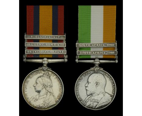 Pair: Private N. McLaren, 18th Hussars  Queen’s South Africa 1899-1902, 3 clasps, Orange Free State, Laing’s Nek, Belfast (37