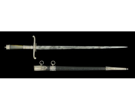 A British Trafalgar Period Silver Mounted Naval Dirk with Agate Grip in Scabbard. A slightly ‘S’ shaped crossguard, pommel, a