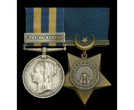 Pair: Driver W. Luxon, Royal Engineers  Egypt and Sudan 1882-89, dated reverse, 1 clasp, Tel-El-Kebir (15478. Driv: W. Luxon.