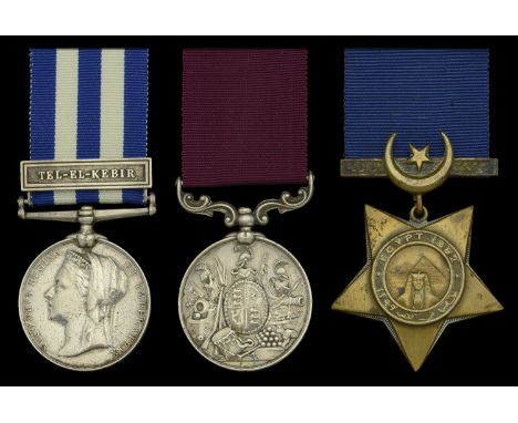 Three: Gunner W. Meakings, School of Gunnery, Royal Artillery   Egypt and Sudan 1882-89, dated reverse, 1 clasp, Tel-El-Kebir