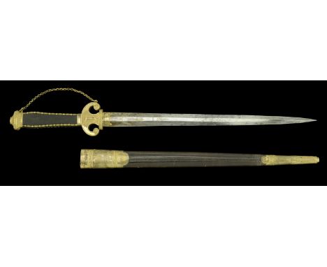 A French Naval Officer's Dirk, c.1800. A particularly fine quality example, 51cm, double edged 36cm blade etched with flowers