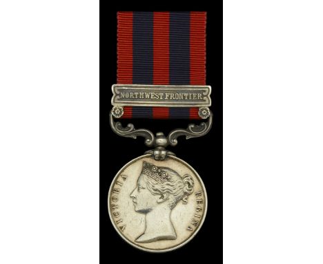 India General Service 1854-95, 1 clasp, North West Frontier (513 Gunr. E. Priest, D By. F Bde. R.A.) light edge bruising and 