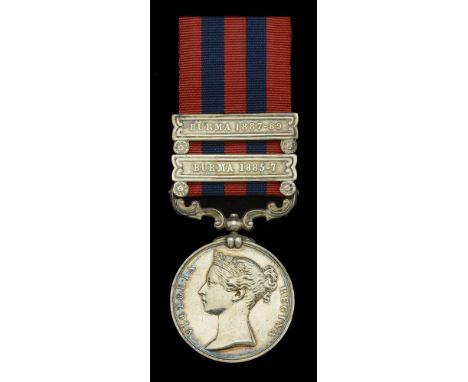 India General Service 1854-95, 2 clasps, Burma 1885-7, Burma 1887-89 (64 Pte. G. Hodges. 2nd. Bn. Som. L.I.) contact marks, n