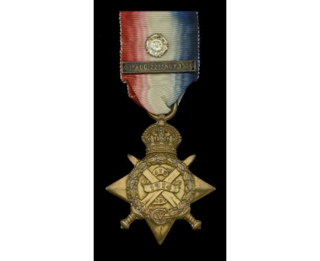 1914 Star, with copy clasp (2) (27205 Gnr: H. Passmore. R.F.A.; 3-5926 Pte. A. J. James. 1/Som. L.I.) contact marks, very fin