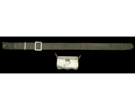 A French Napoleonic Hussar Officer’s Silver Pouch and Belt c.1810. Silver top, bottom, front, and side plates, the front one 