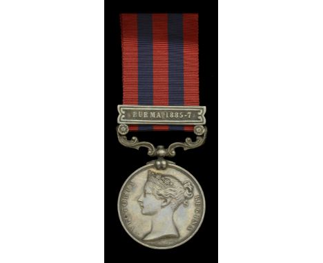 India General Service 1854-95, 1 clasp, Burma 1885-7 (1227 Pte. A. Wilson 2d. Bn. R. Sco: Fus:) very fine £100-£140 --- Impor
