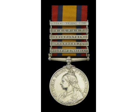 The Queen’s South Africa Medal awarded to Private W. Sterry, Duke of Cornwall’s Light Infantry, who was taken prisoner at San