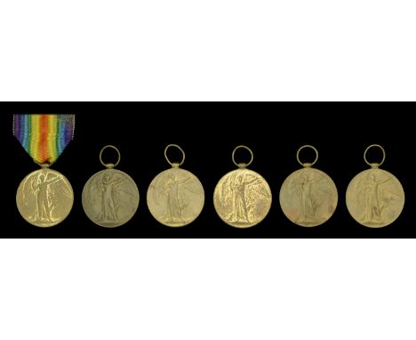 Victory Medal 1914-19 (6) (18860 Pte. F. A. Berry. Suff. R.; 22302 W.O. Cl. 2. J. W. Cracknell. Suff. R.; 25215 Pte. R. J. Ha