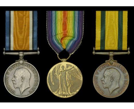 Three: Private F. H. Lisk, Dorsetshire Regiment  British War and Victory Medals (19127 Pte. F. H. Lisk. Dorset. R.); Territor