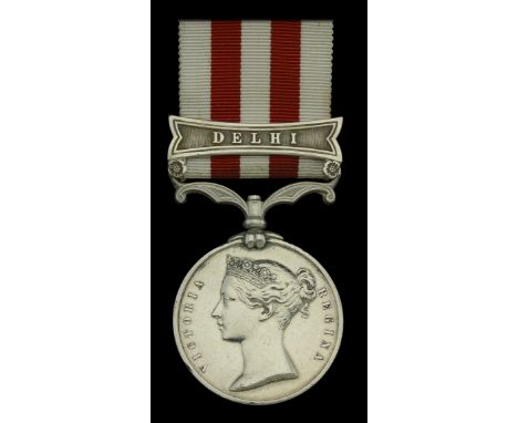 Indian Mutiny 1857-59, 1 clasp, Delhi (Gunr. John Jackson, 6th Bn. Bengal Art.) naming slightly off centre, edge bruising and