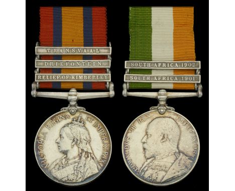 The Boer War pair awarded to Bombardier Alfred Delooze, “Q” Battery, Royal Horse Artillery, who was seriously wounded in the 