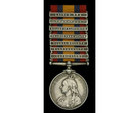 Queen’s South Africa 1899-1902, 7 clasps, Cape Colony, Elandslaagte, Tugela Heights, Orange Free State, Relief of Ladysmith, 