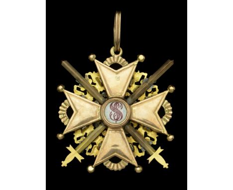 Russia, Empire, Order of St. Stanislas, Military Division, Second Class neck badge, with crossed swords, by Eduard, St. Peter