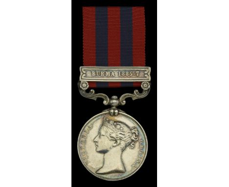 India General Service 1854-95, 1 clasp, Burma 1885-7 (117 Sergt. E. W. Willcocks. 2nd Bn. Som. L.I.) minor official correctio