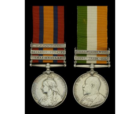 Pair: Private B. Proll, Somerset Light Infantry  Queen’s South Africa 1899-1902, 3 clasps, Cape Colony, Orange Free State, Tr