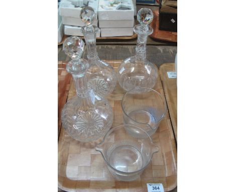 Pair of cut glass bottle decanters and stoppers, together with another similar decanter and stopper and a pair of 19th Centur